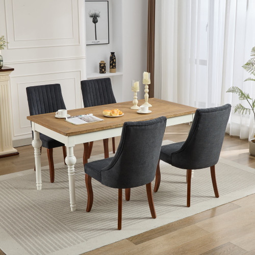 Set of Two Tufted Black and Brown Upholstered And Solid Wood Dining Side Chairs
