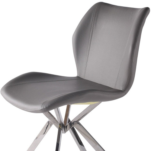 Set of Four Gray and Silver Upholstered Faux Leather Dining Side Chairs