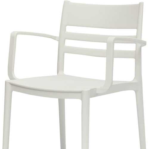 Set of Four White Heavy Duty Plastic Partially Open Back Dining Arm Chairs