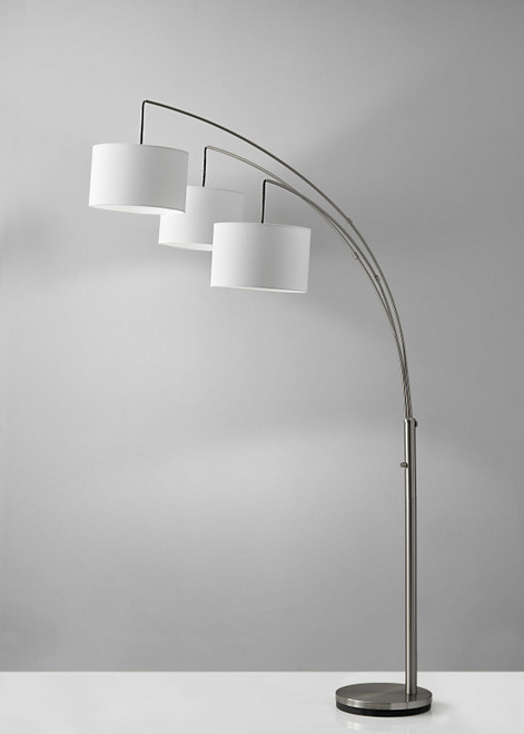 Homeroots Lighting Three Light Brushed Steel Metal Arc Floor Lamp, Brushed Steel Finish, White Shades