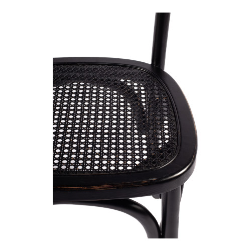 Set of Two Black Rattan Open Back Dining Side Chairs