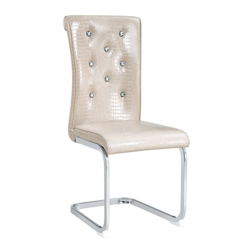Set of Four Beige and Silver Faux Leather Dining Side Chairs