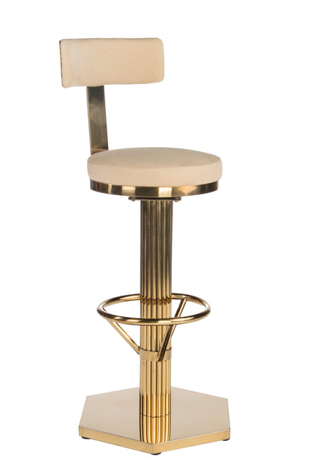 27" Cream and Gold Linen and Steel Counter Height Swivel Bar Chair