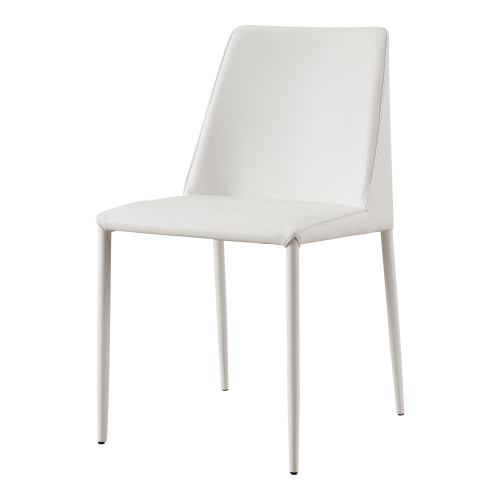 Set of Two White Upholstered Faux Leather Dining Side Chairs