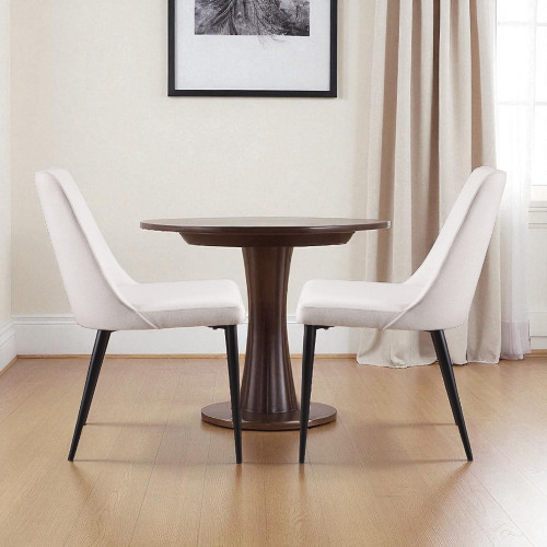 Set of Two White and Black Upholstered Fabric Dining Side Chairs