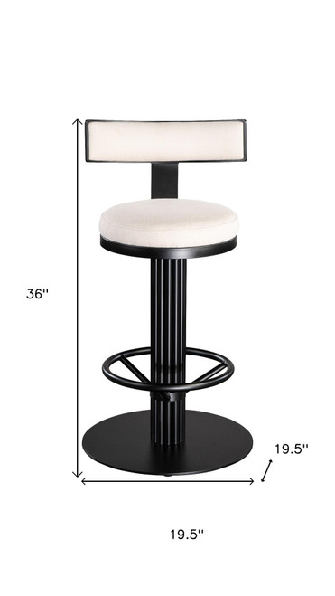 26" White and Black Linen and Steel Counter Height Swivel Bar Chair