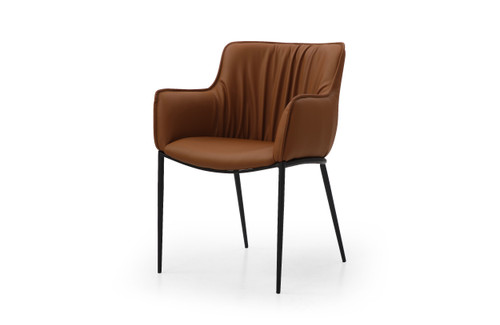 Brown and Black Faux Leather and Steel Dining Arm Chair