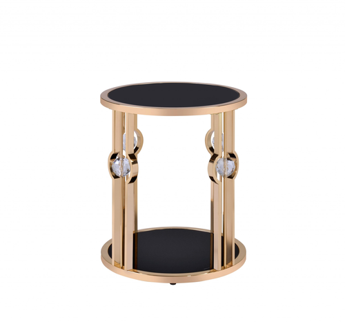 24" Gold And Black Glass Round End Table