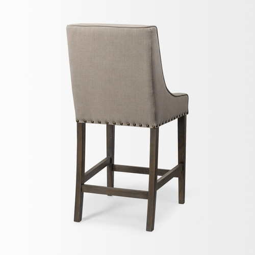 28" Beige Fabric Linen and Solid Wood Counter Height Bar Chair