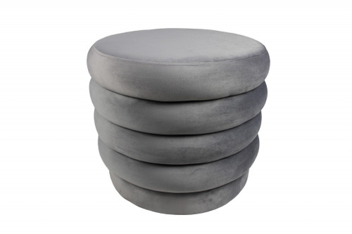 Homeroots Living Room 21" Gray Velvet Tufted Round Cocktail Ottoman