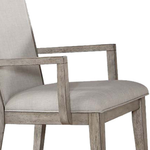 Set of Two Gray Fabric And Solid Wood Dining Arm Chairs