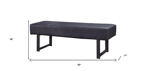 17" Black Upholstered Faux Leather Bench