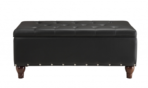 18" Black and Brown Upholstered Faux Leather Bench with Flip top