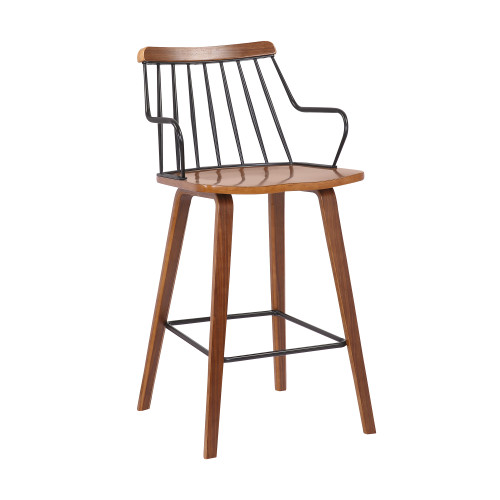 Homeroots Living Room 38" Brown Walnut and Metal Counter Height Bar Chair, Brown Walnut Finish