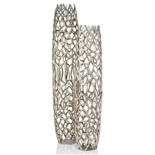 40" Aluminum Silver Twigs Cylinder Floor Vase