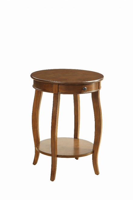 24" Brown Solid Wood Round End Table With Shelf