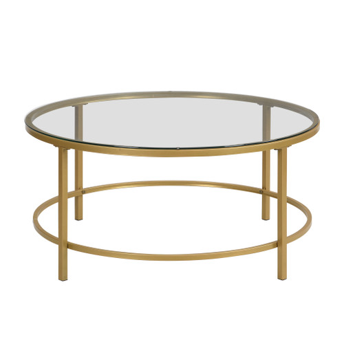 Homeroots Living Room 36" Gold and Clear Glass Round Coffee Table