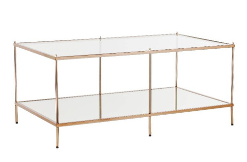 Homeroots Living Room 42" Gold Glass and Metal Rectangular Mirrored Coffee Table, Gold Finish