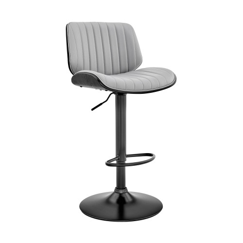 Homeroots Living Room Adjustable Gray Faux Leather Black Steel and Wood Bar Stool, Gray, Adjustable