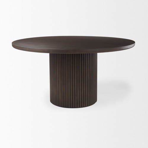 60" Brown Solid Wood Pedestal Base Round Top Dining Table
