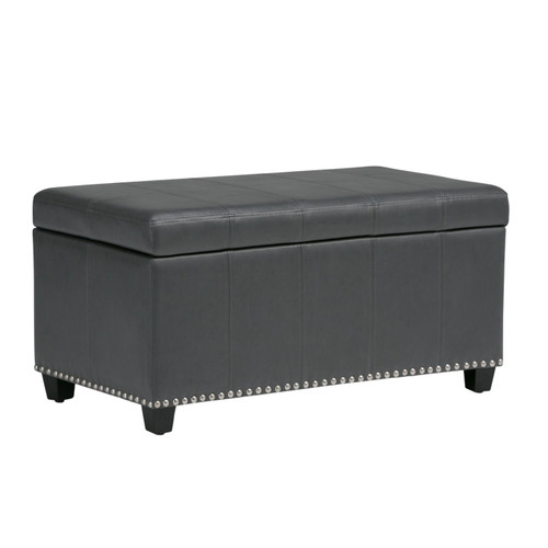 33" Stone and Espresso Faux Leather and Solid Wood Upholstered Storage Bench With Flip Top