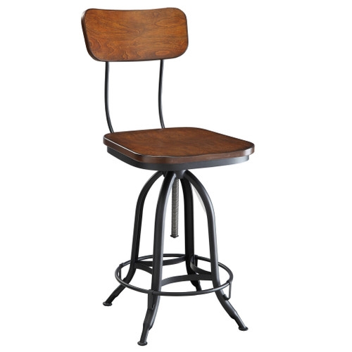 Homeroots 46" Chestnut Steel Swivel Low Back Adjustable Height Bar Chair With Footrest