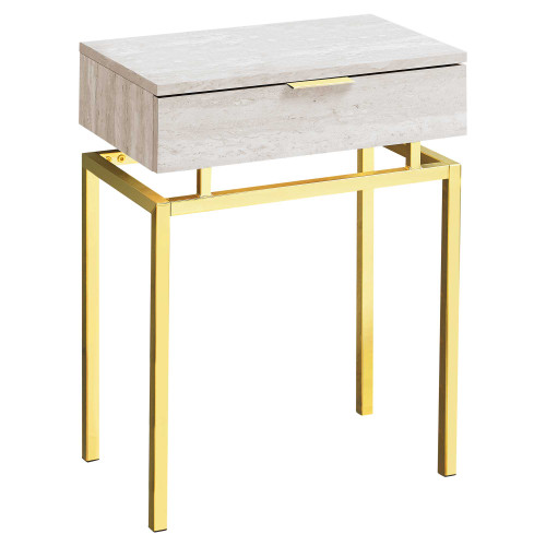 Homeroots 12.75" x 18.25" x 23.25" Beige Finish and Gold Metal Accent Table