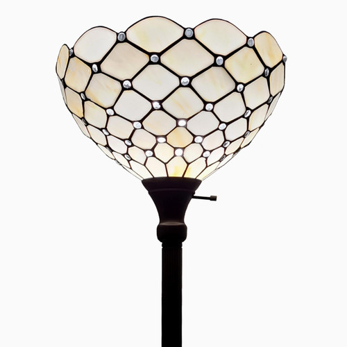 Homeroots Lighting 62" Brown Traditional Shaped Floor Lamp, Brown Base, White Stained Glass Shade