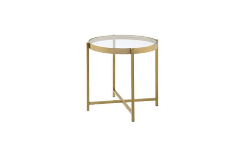 Homeroots Living Room 24" Round End Table, Gold and Clear Glass with Metal