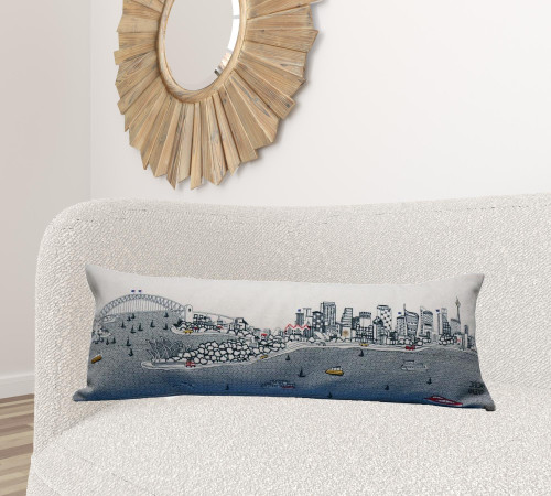 Homeroots Home Decor Sydney Daylight Skyline Lumbar Decorative Pillow, White, 35 Inches