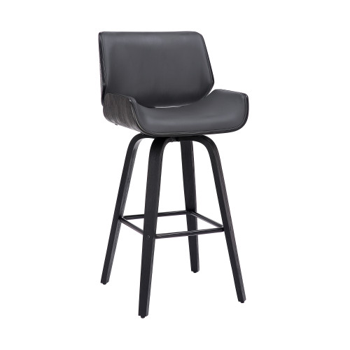 Homeroots Living Room 42" in Gray Faux Leather and Iron Swivel Bar Height Chair