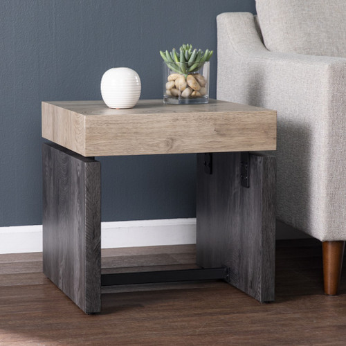 Homeroots Living Room 20" Natural Wood Manufactured Wood And Iron Square End Table, Natural Wood, Square