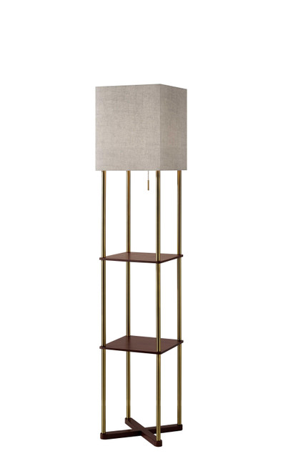 Homeroots Lighting Floor Lamp, Antique Brass and Walnut Finish, with Two USB Ports