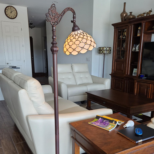 Homeroots Lighting 62" Brown Traditional Shaped Floor Lamp, Brown, White Stained Glass