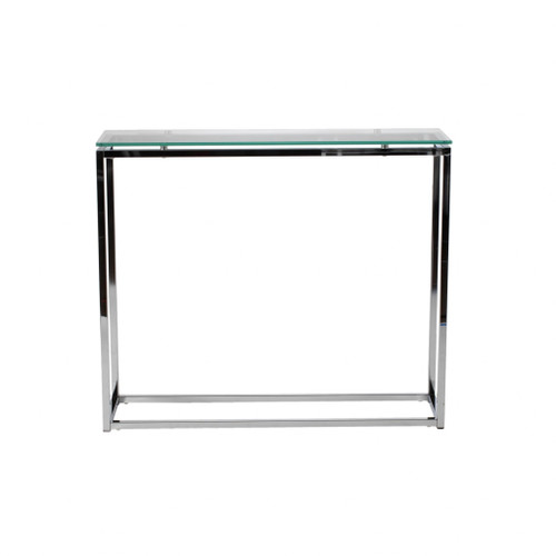 Homeroots Living Room Geo Rectangle Clear Glass and Chrome Console Table