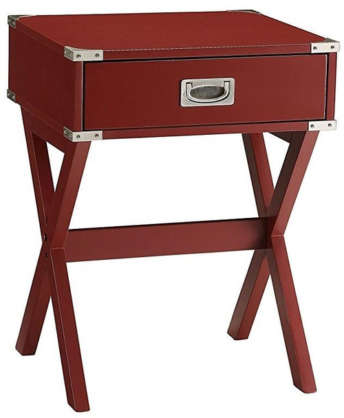 24" Red Wood Cross Legs End Table With Drawer