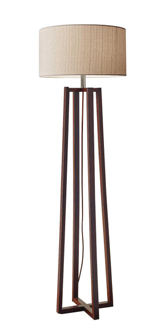 Homeroots Lighting Floor Lamp, Walnut Finish, Linen Shade