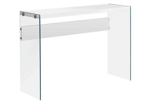 Homeroots 15.75" x 44" x 32" White Clear Particle Board Tempered Glass Accent Table