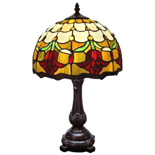 Homeroots Lighting 19" Tiffany Style Red Tulips Table Lamp, Red, Tiffany Style