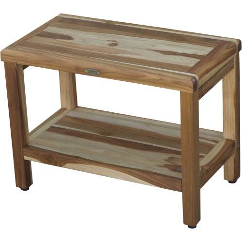 homeroots outdoor Rectangular Teak Shower Bench Natural Finish