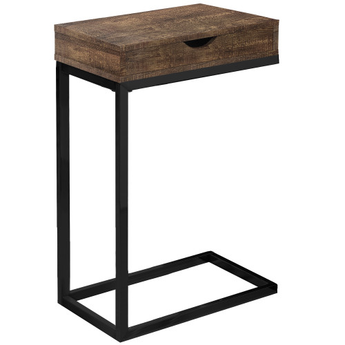 Homeroots 10.25" x 15.75" x 24.5" Brown Finish Drawer and Black Metal Accent Table