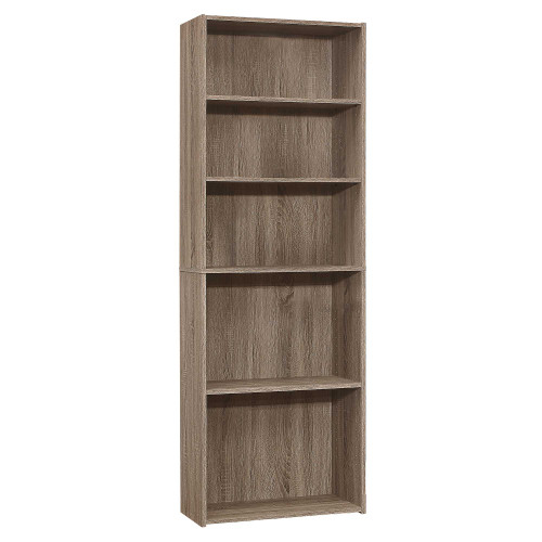 Homeroots Office Five Shelf Dark Taupe Bookcase, Dark Taupe