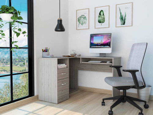 Homeroots Office Thorpe Light Gray L-Shaped Computer Desk