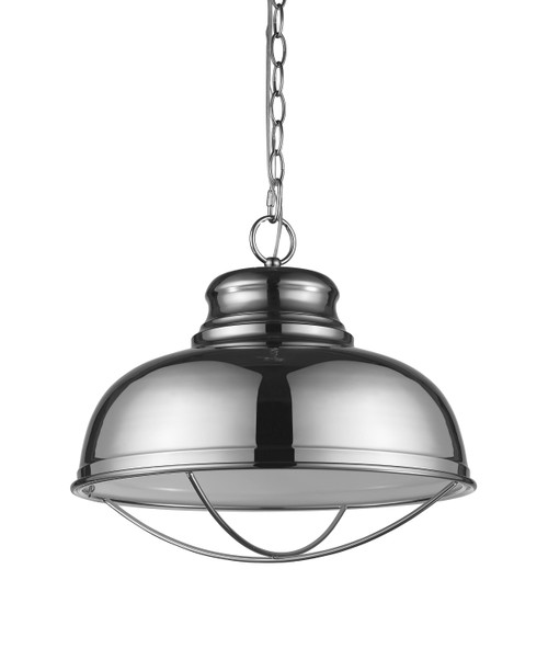 Homeroots Lighting Ansen 1-Light Polished Nickel Pendant with Gloss White Interior Shade