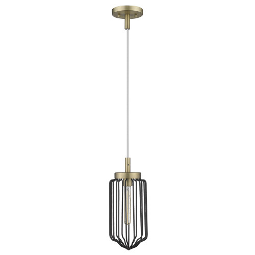 Homeroots Lighting Gold and Black Metal Cage Pendant Hanging Light, Gold & Black Finish