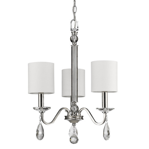 Homeroots Lighting Lily 3-Light Polished Nickel Chandelier with Fabric Shades and Crystal Accents