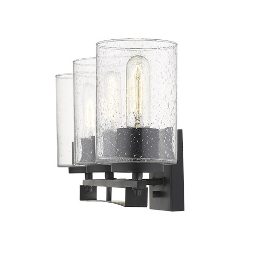 Homeroots Lighting Black Metal and Textured Glass Three-Light Wall Sconce, Black Finish