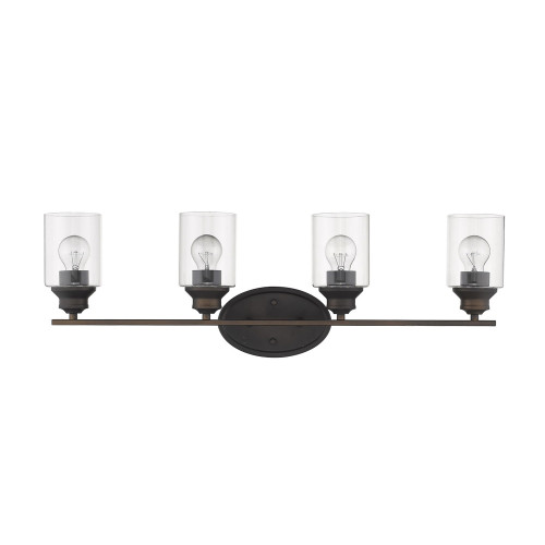 Homeroots Lighting Four Light Bronze Wall Light, Bronze Finish, Clear Glass Shade