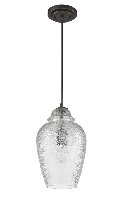 Homeroots Lighting Antique Bronze Hanging Light with Textured Glass Shade, Antique Bronze Finish