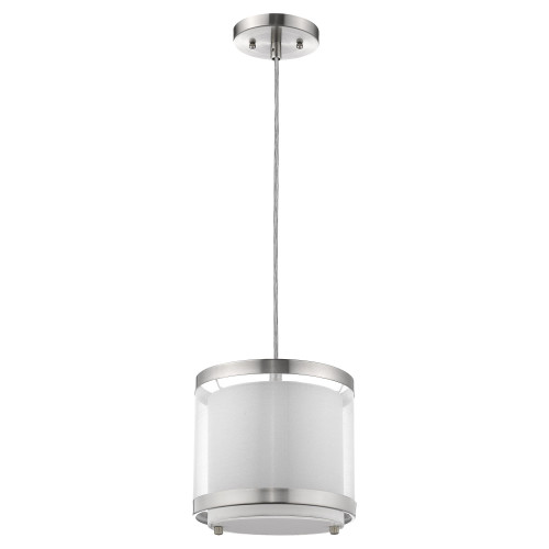 Homeroots Lighting White and Silver Hanging Light with Fabric Shade